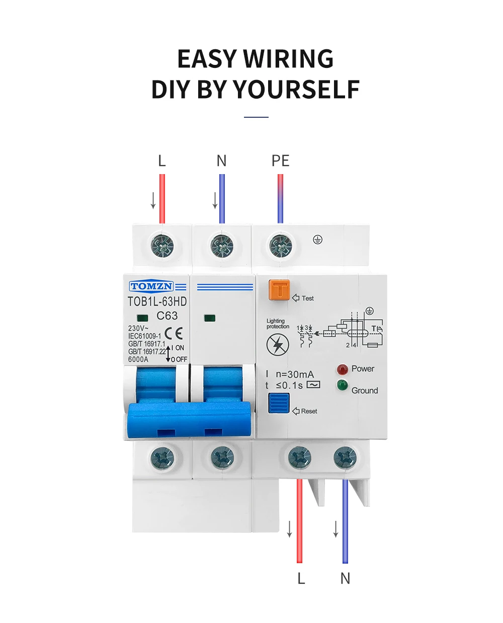 TOMZN Residual Current Circuit Breaker Main Switch With Surge Protector RCBO MCB With Lightning Protection SPD