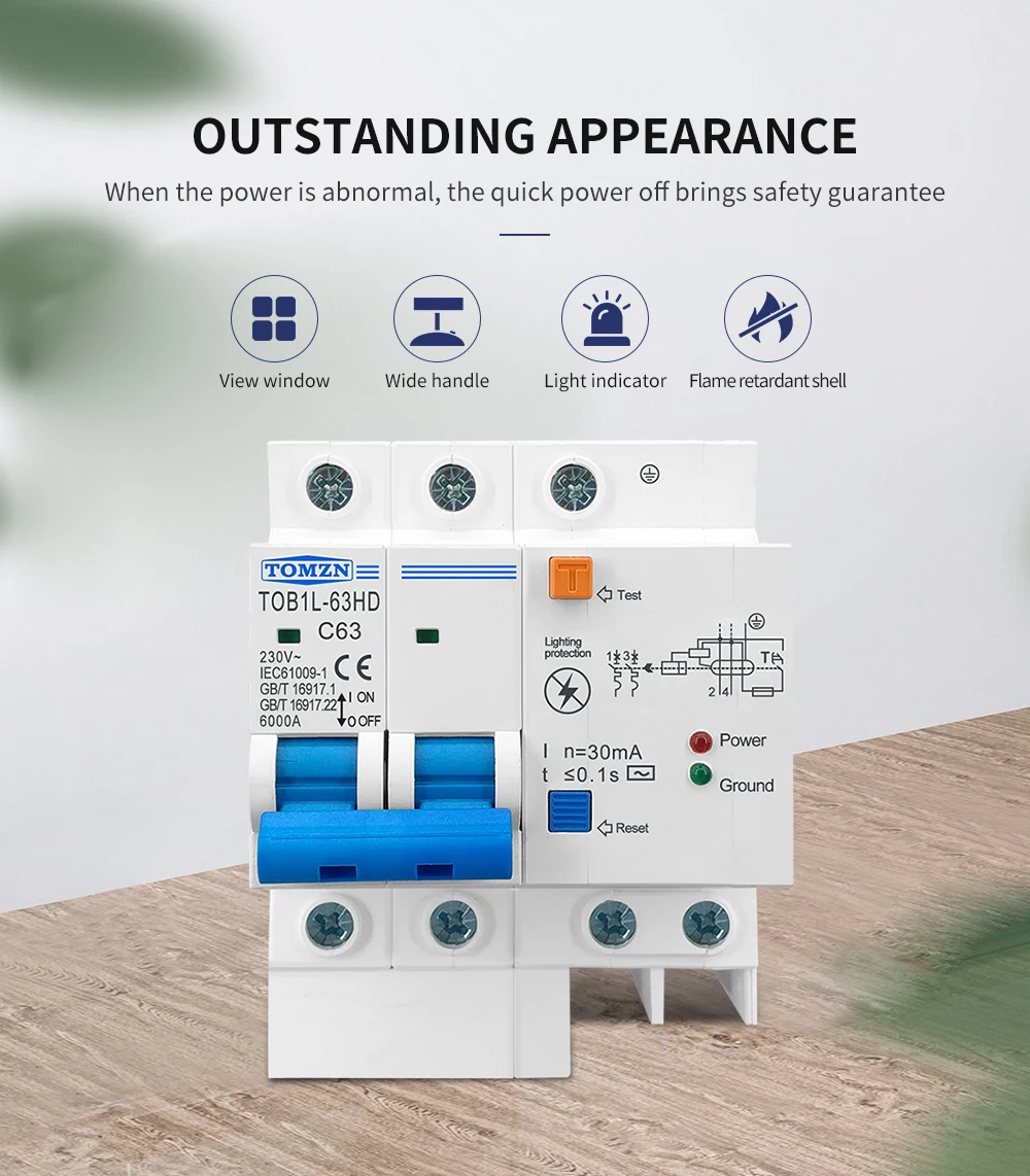 TOMZN Residual Current Circuit Breaker Main Switch With Surge Protector RCBO MCB With Lightning Protection SPD