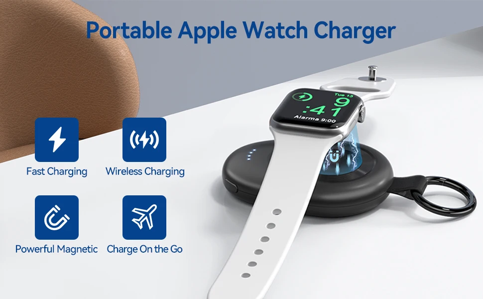 Portable Charger for Apple Watch Series 9/8/7/6/5/4/3/2/SE/Ultra Travel Power Bank Wireless Keychain Charger Watch Spare Battery
