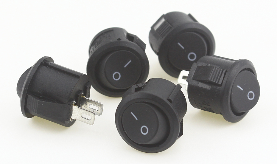 5pcs/10pcs 16mm Diameter Small Round Boat Rocker Switches Black Mini Round Black White Red 2 Pin ON-OFF Rocker Switch