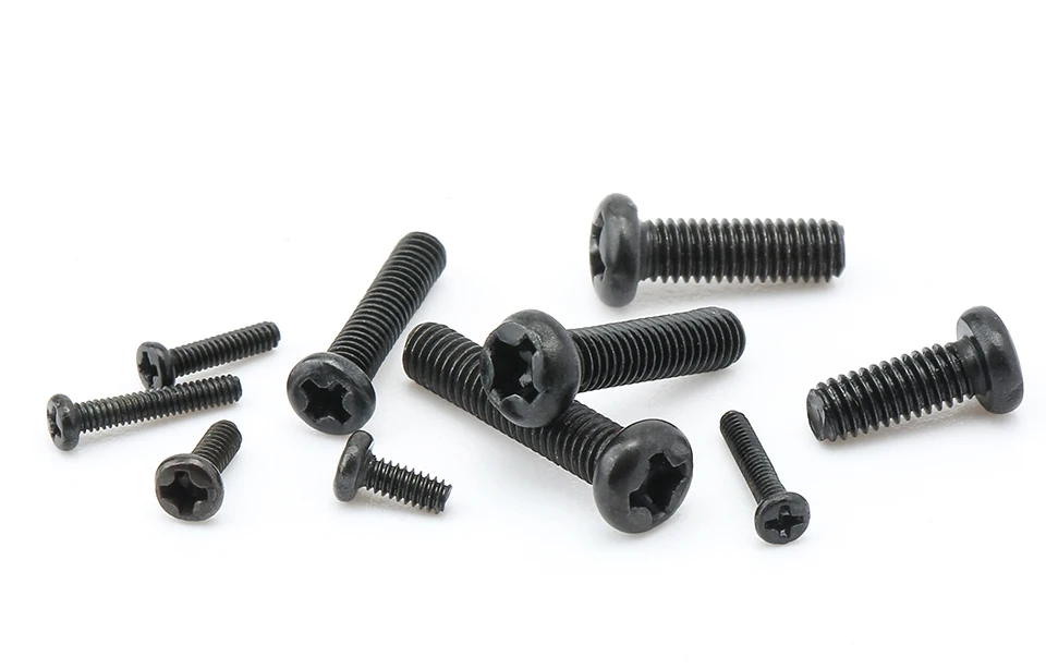 NINDEJIN 10-100pcs Cross Recessed Round Head Laptop Screw M1 M1.2 M1.4 M1.7 M2 M2.5 M3 M4 M5 M6 Carbon Steel Black Machine Screw