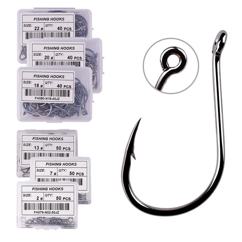 50pcs / 20pcs / Box Circle Carp Eyed Fishing Hook Size 2-22# Ring Eye Japan Fishhooks Fishing Hooks Single Jig Fish Hook Tackle