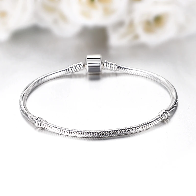 Big Sale Handmade Pan Bracelets for Women Original 925 Sterling Silver Heart Snake Chain Bangle Bracelet DIY Jewelry Fit Beads