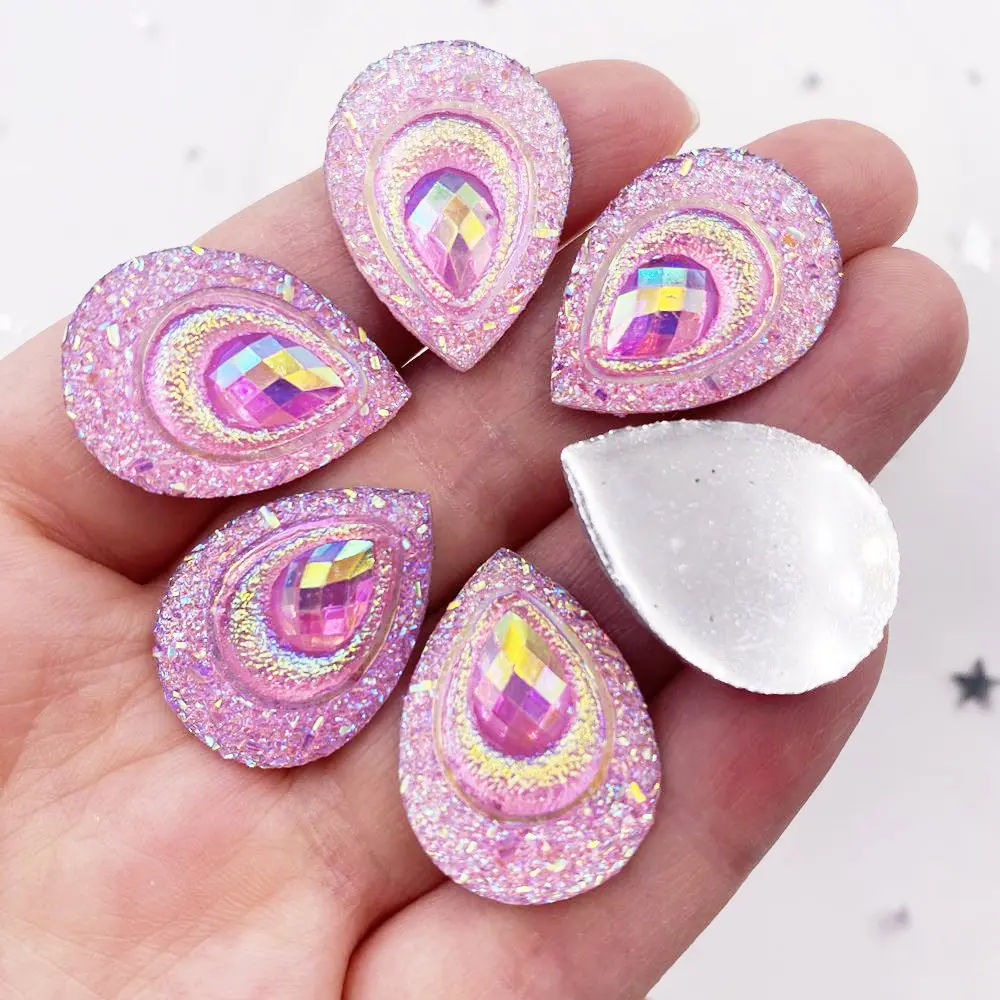 20pcs 18*25mm Drop AB Black Resin Peacock eye Flatback Rhinestone Ornament applique wedding DIY Scrapbook