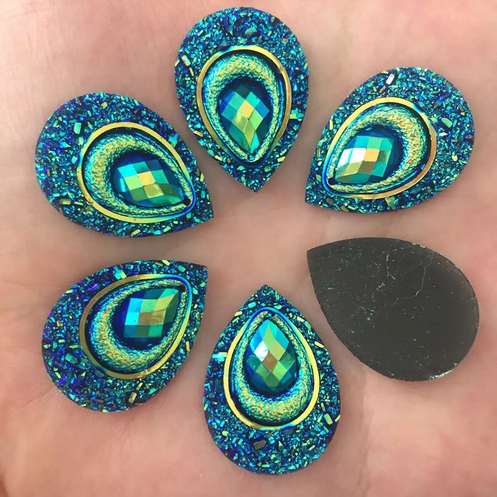 20pcs 18*25mm Drop AB Black Resin Peacock eye Flatback Rhinestone Ornament applique wedding DIY Scrapbook