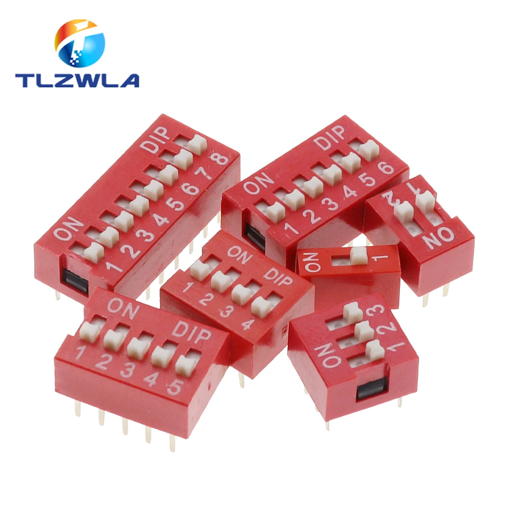 10PCS Red, Blue Toggle Switch Spacing 2.54MM DIP Dial The Code Switch 1 2 3 4 5 6 7 8 9 10 12 PIN Quick Switch