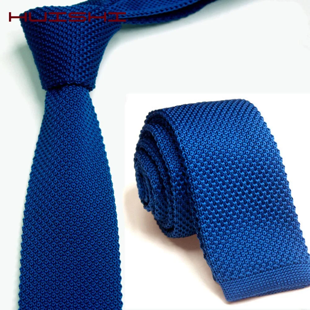 HUISHI Slim Fashion Knitted Ties for Men 5.5 cm Solid Black White Gray Blue Burgundy Knitted Tie
