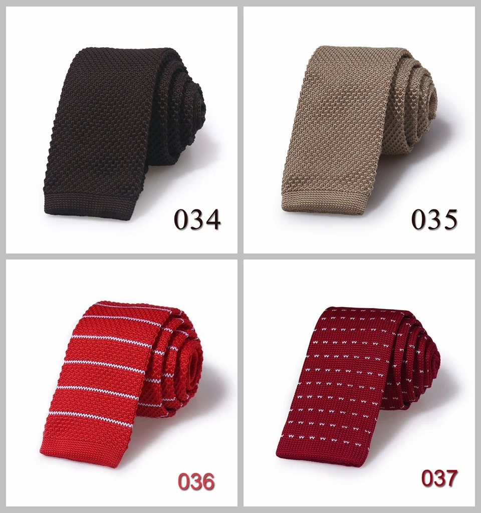 HUISHI Slim Fashion Knitted Ties for Men 5.5 cm Solid Black White Gray Blue Burgundy Knitted Tie