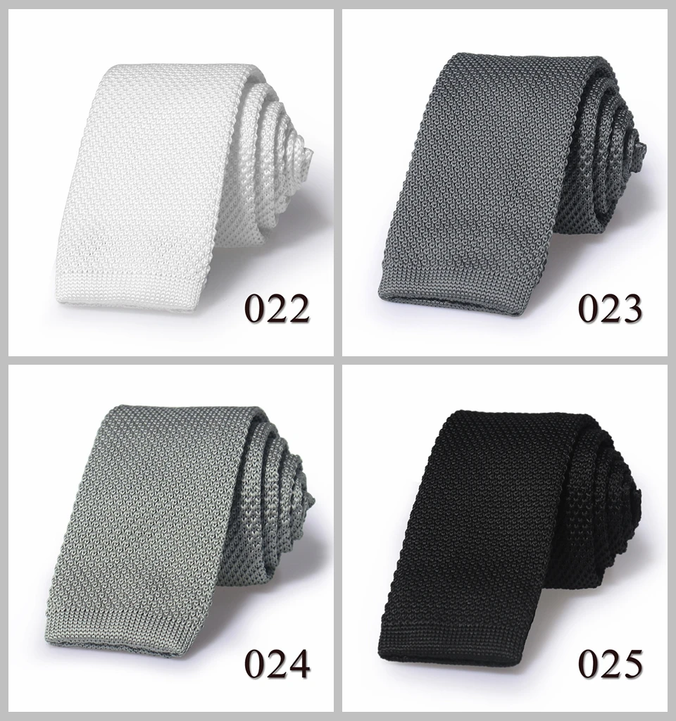 HUISHI Slim Fashion Knitted Ties for Men 5.5 cm Solid Black White Gray Blue Burgundy Knitted Tie
