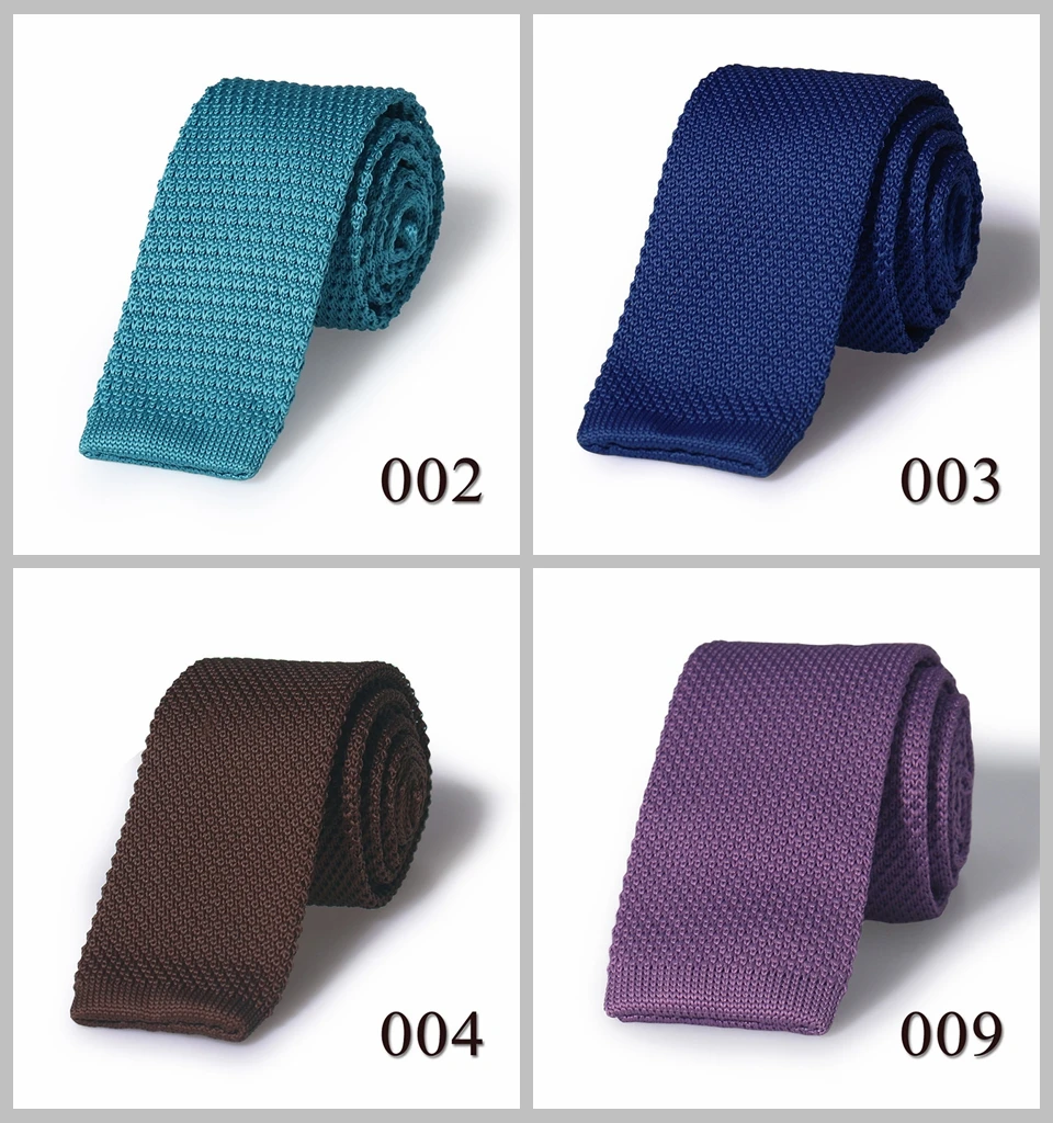 HUISHI Slim Fashion Knitted Ties for Men 5.5 cm Solid Black White Gray Blue Burgundy Knitted Tie