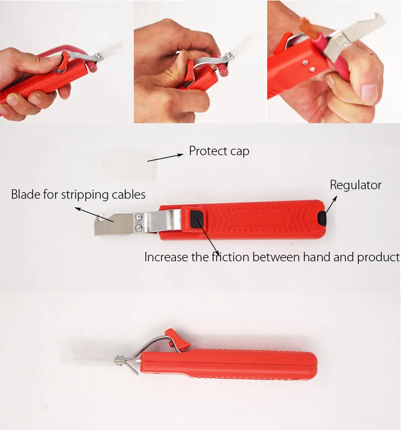 Electrician Wire Stripper Knife Rubber Handle Hand Stripping Tool for 4-50mm PVC, Silicone Rubber PTFE Cable