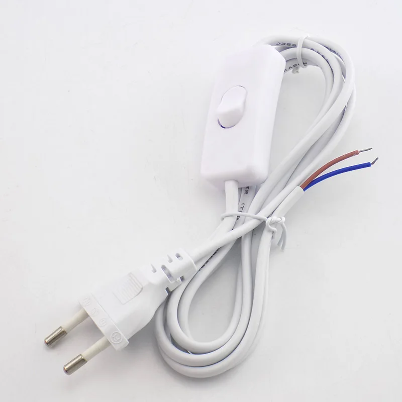 1.8m AC Power Supply Cord On-Off Switch Two-Pin Extension Cords Cable Type Adapter Line For LED Light Lamp EU US Plug