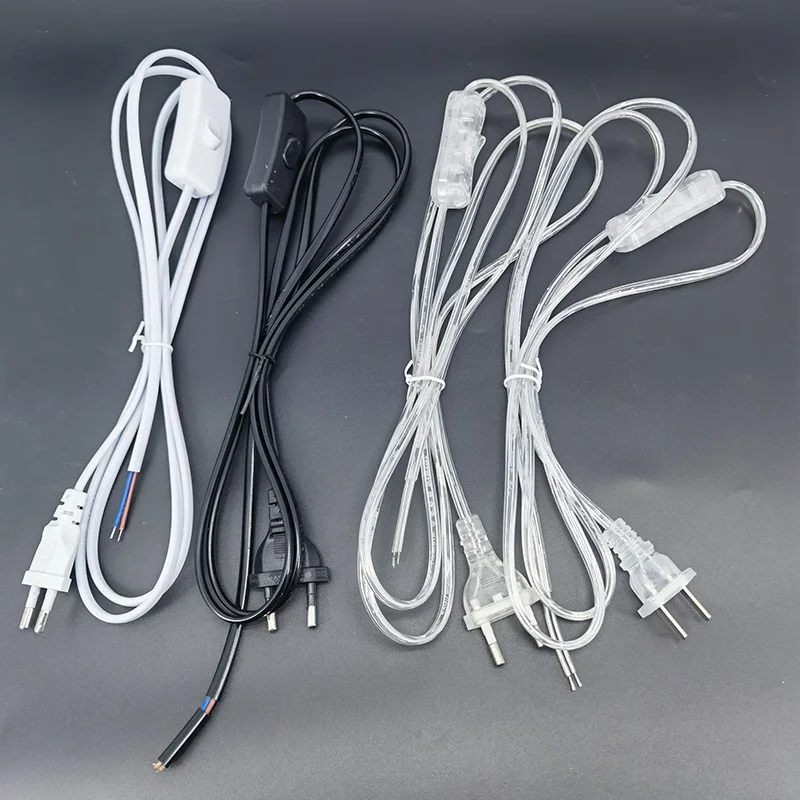 1.8m AC Power Supply Cord On-Off Switch Two-Pin Extension Cords Cable Type Adapter Line For LED Light Lamp EU US Plug