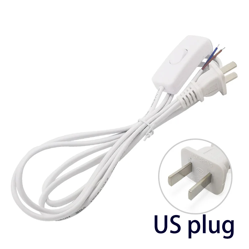 1.8m AC Power Supply Cord On-Off Switch Two-Pin Extension Cords Cable Type Adapter Line For LED Light Lamp EU US Plug