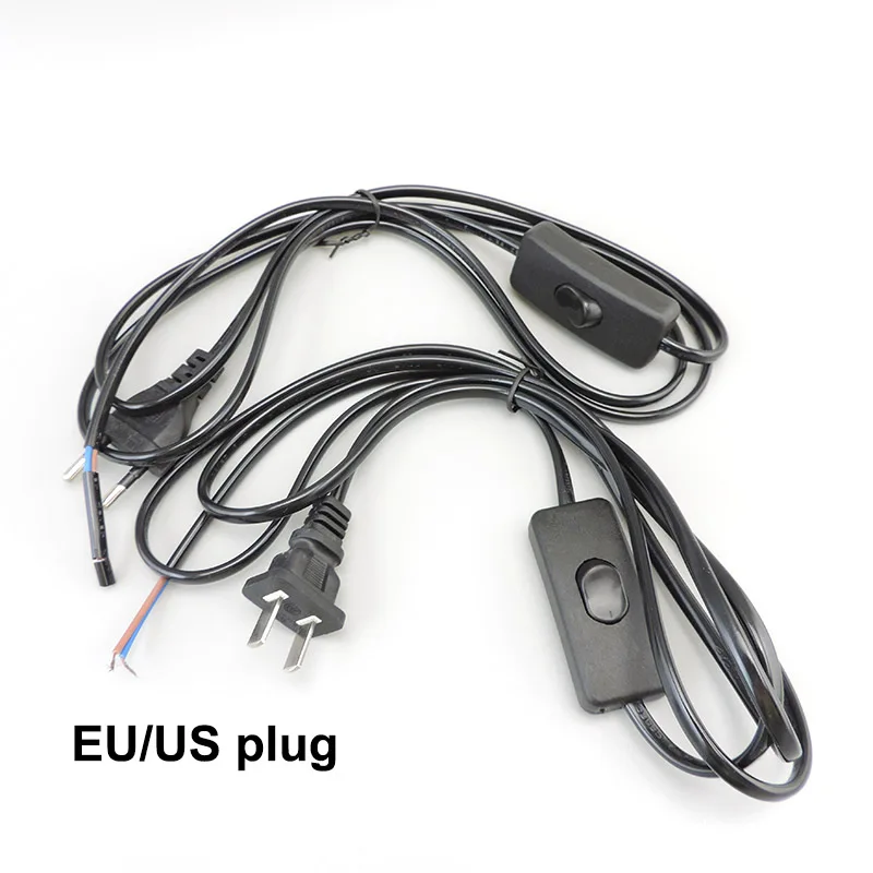 1.8m AC Power Supply Cord On-Off Switch Two-Pin Extension Cords Cable Type Adapter Line For LED Light Lamp EU US Plug