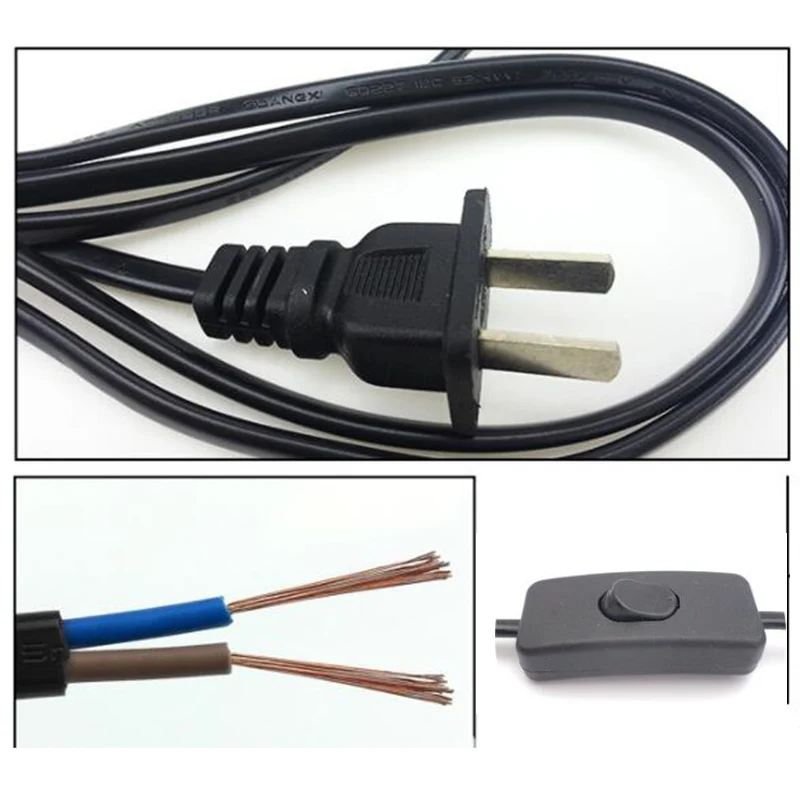 1.8m AC Power Supply Cord On-Off Switch Two-Pin Extension Cords Cable Type Adapter Line For LED Light Lamp EU US Plug