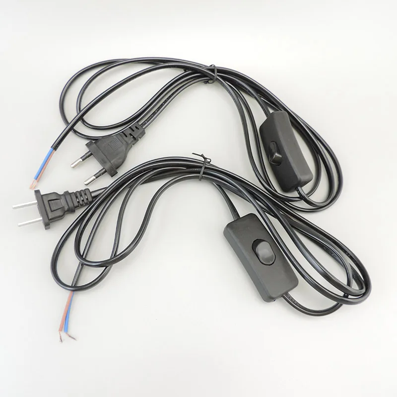 1.8m AC Power Supply Cord On-Off Switch Two-Pin Extension Cords Cable Type Adapter Line For LED Light Lamp EU US Plug
