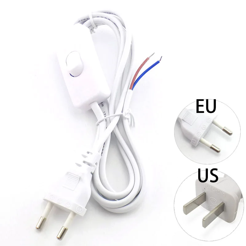1.8m AC Power Supply Cord On-Off Switch Two-Pin Extension Cords Cable Type Adapter Line For LED Light Lamp EU US Plug