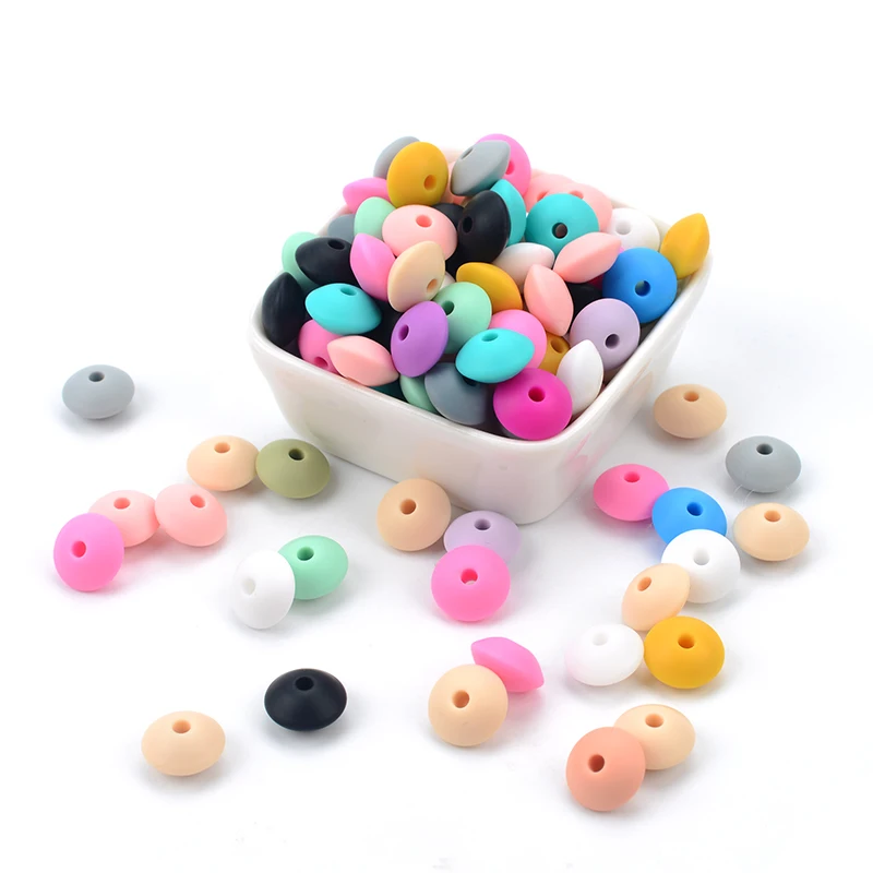 LOFCA 20pcs Silicone Lentil Beads 12mm BPA Free DIY For Silicone Jewelry Bracelet Necklace Accessories For Making Bracelets