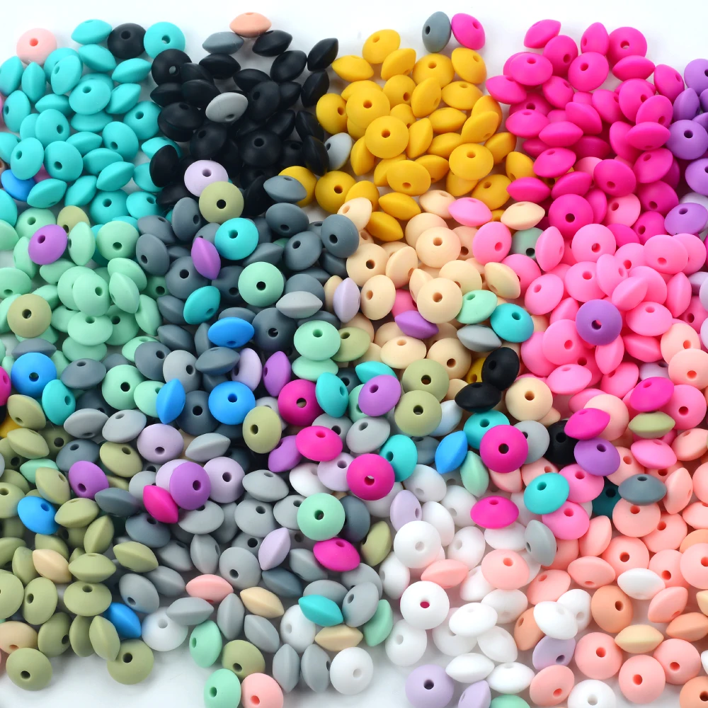 LOFCA 20pcs Silicone Lentil Beads 12mm BPA Free DIY For Silicone Jewelry Bracelet Necklace Accessories For Making Bracelets