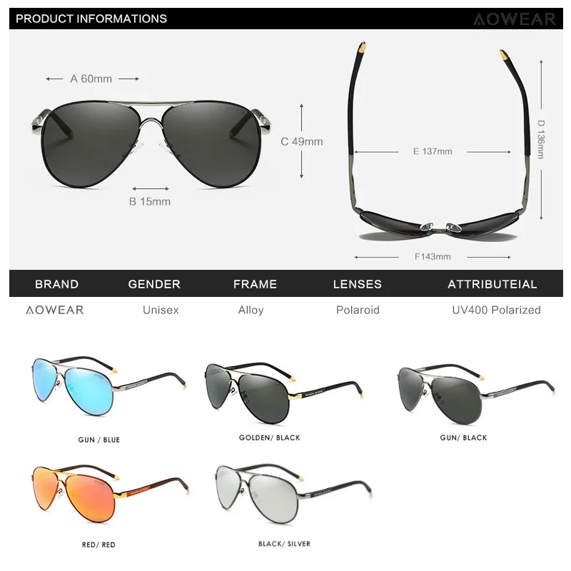 AOWEAR Brand Designer Polarized Sunglasses Men Aviation Coating Mirror Sun Glasses for Man Women Oculos Gafas Lentes De Sol
