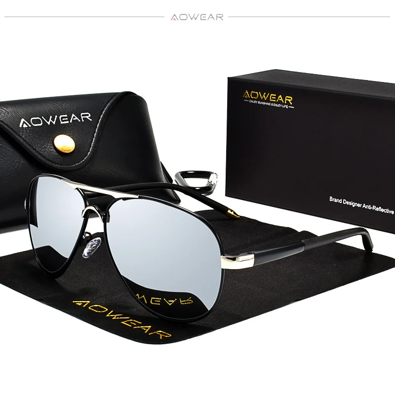 AOWEAR Brand Designer Polarized Sunglasses Men Aviation Coating Mirror Sun Glasses for Man Women Oculos Gafas Lentes De Sol