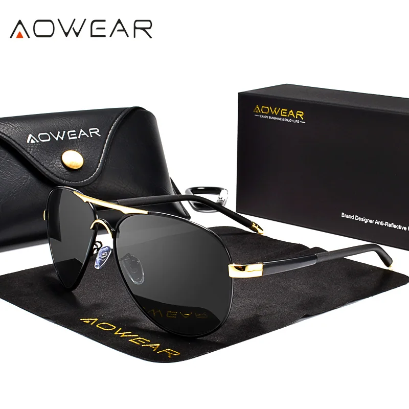 AOWEAR Brand Designer Polarized Sunglasses Men Aviation Coating Mirror Sun Glasses for Man Women Oculos Gafas Lentes De Sol