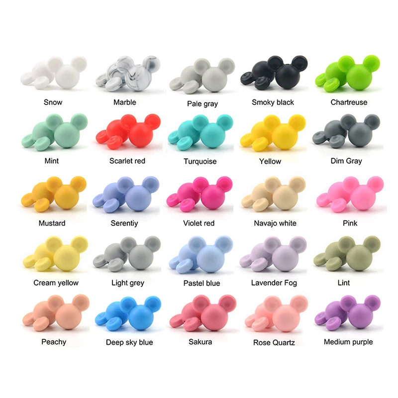 LOFCA Silicone Beads Mouse Beads 20pcs/lot Food Grade Silicone Beads Colorful Chew Necklace Bracelet Bangle Jewelry Making