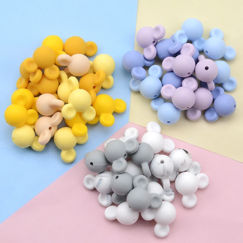 LOFCA Silicone Beads Mouse Beads 20pcs/lot Food Grade Silicone Beads Colorful Chew Necklace Bracelet Bangle Jewelry Making