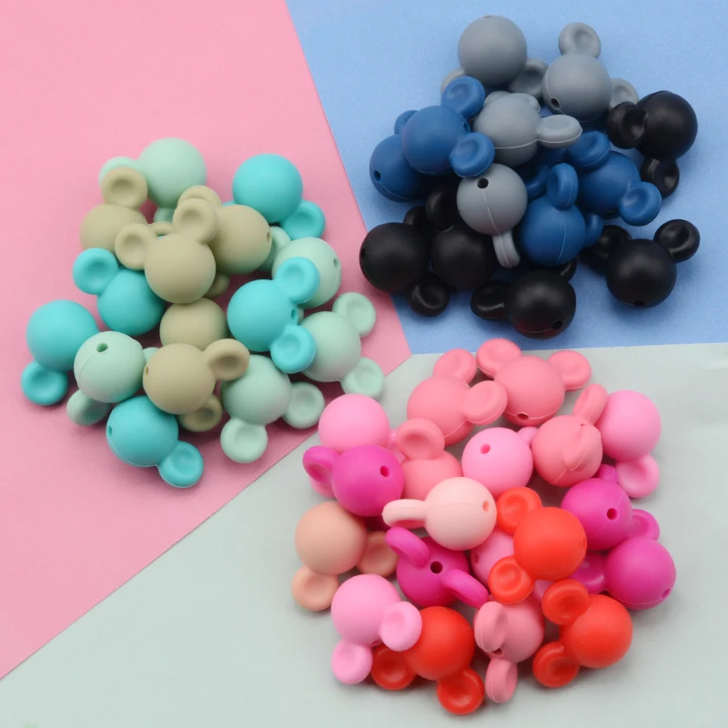 LOFCA Silicone Beads Mouse Beads 20pcs/lot Food Grade Silicone Beads Colorful Chew Necklace Bracelet Bangle Jewelry Making