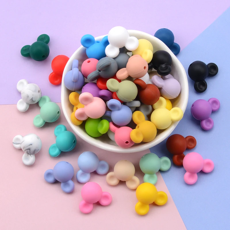 LOFCA Silicone Beads Mouse Beads 20pcs/lot Food Grade Silicone Beads Colorful Chew Necklace Bracelet Bangle Jewelry Making