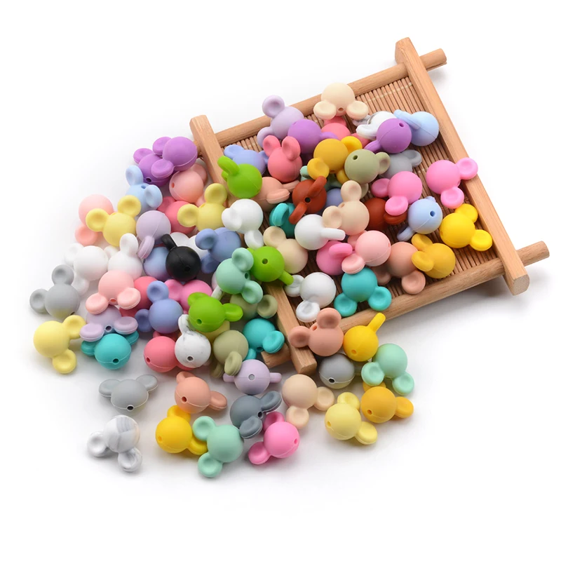 LOFCA Silicone Beads Mouse Beads 20pcs/lot Food Grade Silicone Beads Colorful Chew Necklace Bracelet Bangle Jewelry Making