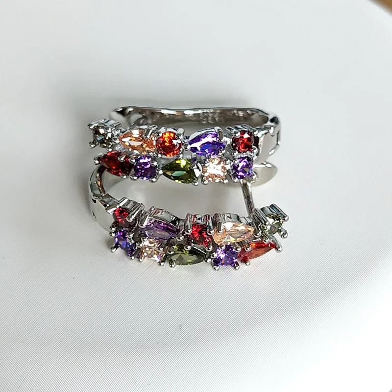 Wholesale Slver Color Luxury 925 Sterling Silver Earrings Flash Colorful CZ Zircon Ear Studs Earrings Women Cheap Brincos