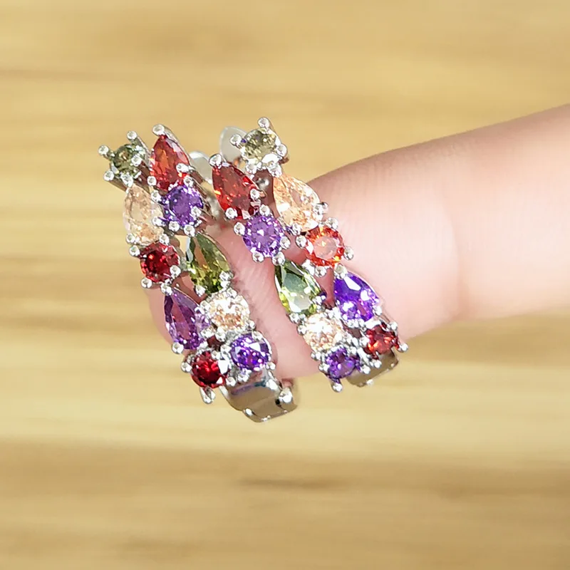 Wholesale Slver Color Luxury 925 Sterling Silver Earrings Flash Colorful CZ Zircon Ear Studs Earrings Women Cheap Brincos