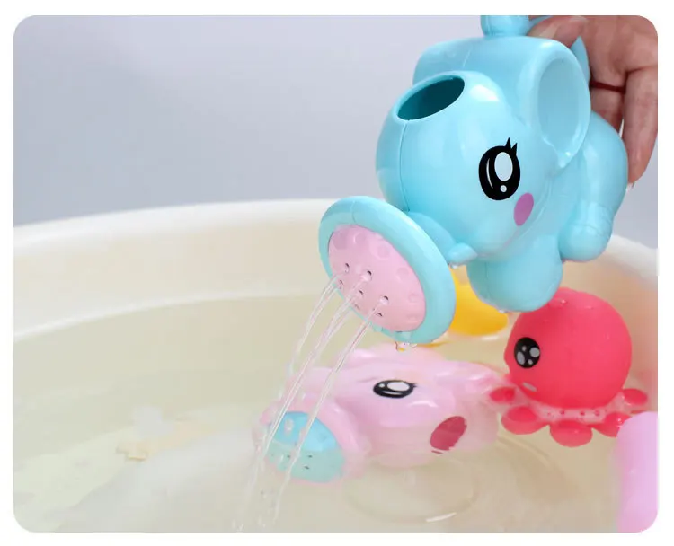 Baby Bath Toys Lovely Plastic Elephant Shape Water Spray for Baby Shower Swimming Toys Kids Gift Storage Mesh Bag Baby Kids Toy