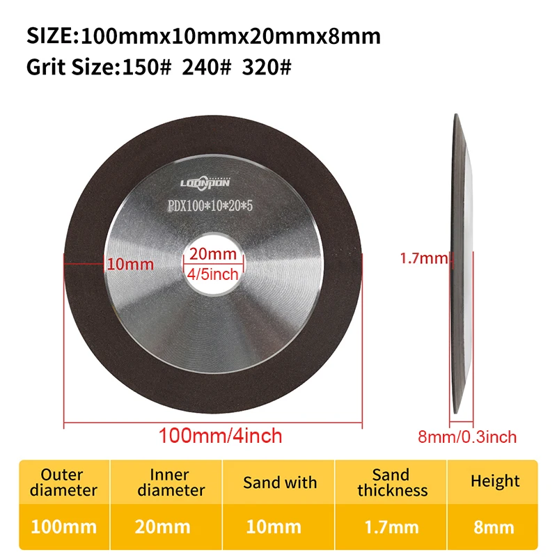 Diamond Grinding Wheel Rotary Abrasive Tool for Carbide Metal Steel Tungsten Steel Milling Cutter Tool Sharpener Grinde 150Grit