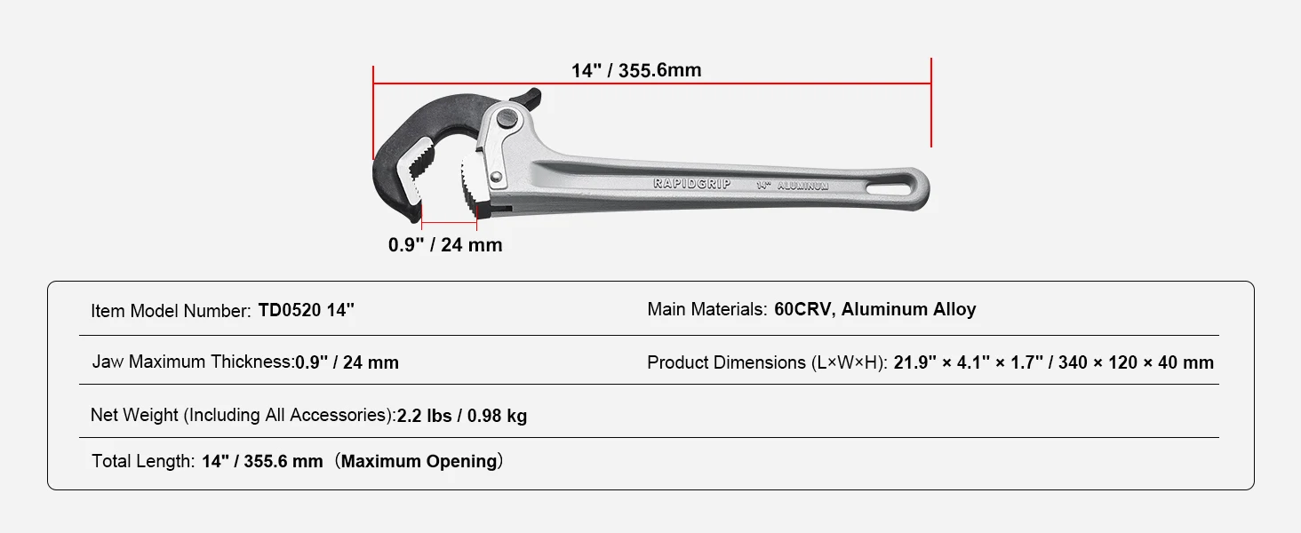 SucceBuy Pipe Wrench Aluminum Straight Pipe Wrench Adjustable Plumbing Wrench High Strength Jaw & Ergonomic Handle Automotive