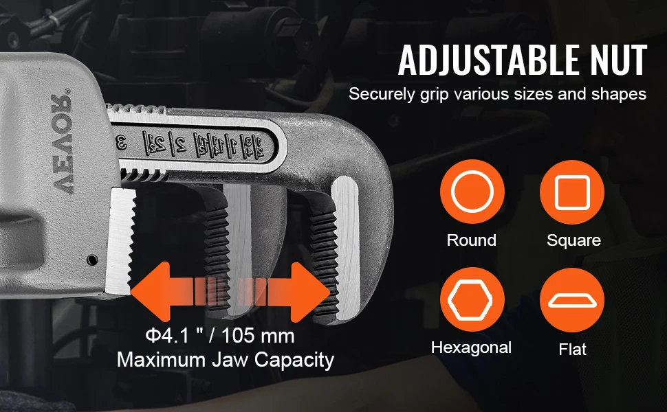 SucceBuy Pipe Wrench Aluminum Straight Pipe Wrench Adjustable Plumbing Wrench High Strength Jaw & Ergonomic Handle Automotive
