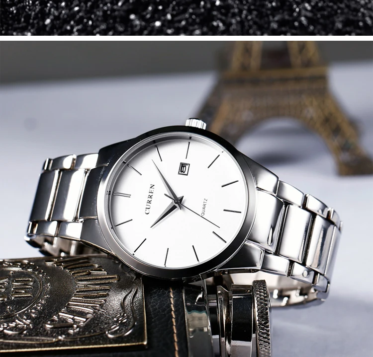 CURREN Fashion Simple Mens Watch Slim Steel Strap Waterproof Wristwatch for Men Quartz Business Watches Male Calendar Clock 8106