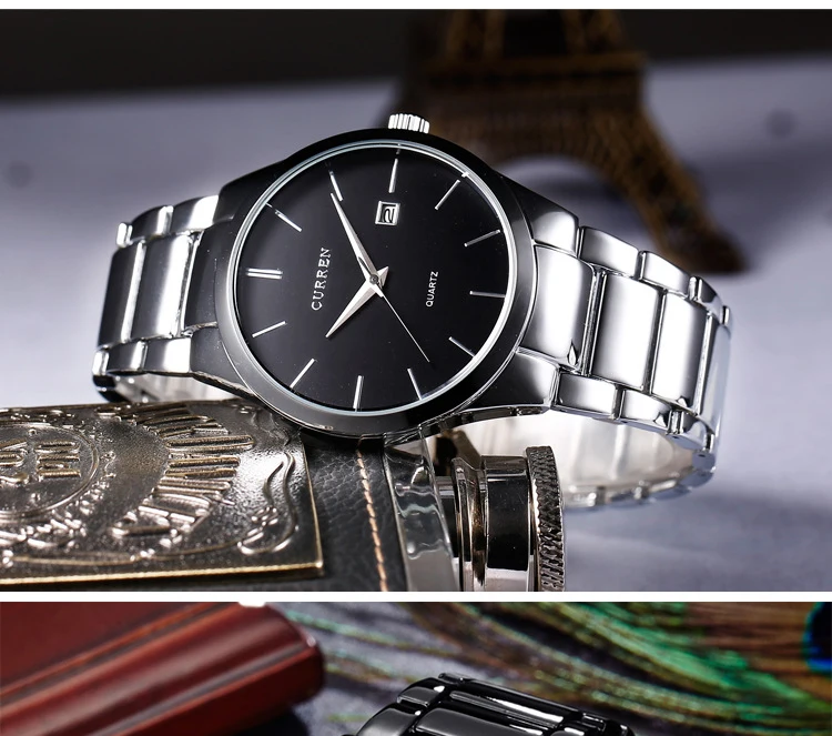 CURREN Fashion Simple Mens Watch Slim Steel Strap Waterproof Wristwatch for Men Quartz Business Watches Male Calendar Clock 8106