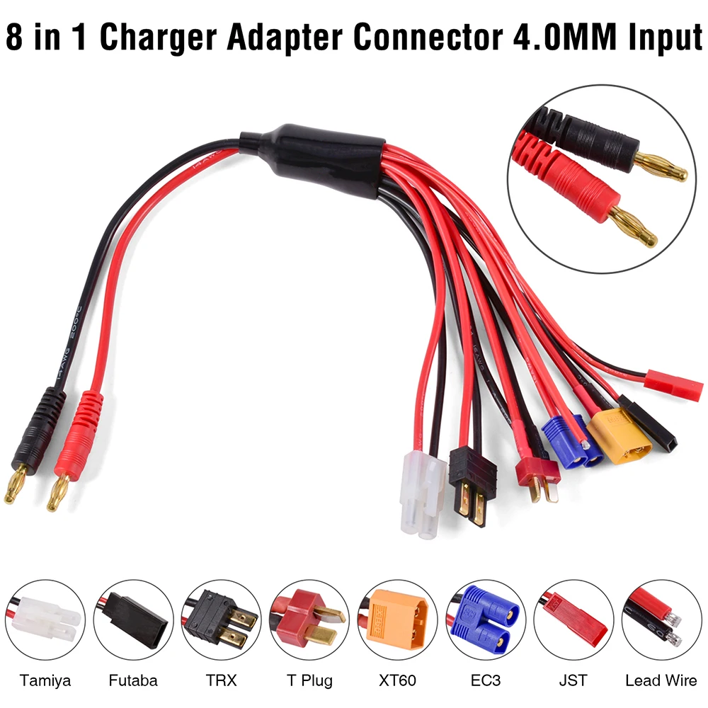RC Charger Adapter Connector 8 In 1 Charger 4.0mm Banana XT60 TRX Tamiya Lipo for RC Car Drone Imax B6 B6AC Battery Cable
