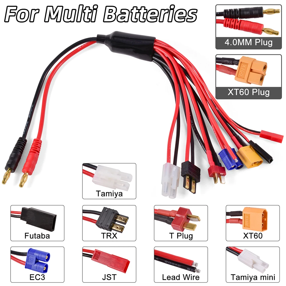 RC Charger Adapter Connector 8 In 1 Charger 4.0mm Banana XT60 TRX Tamiya Lipo for RC Car Drone Imax B6 B6AC Battery Cable