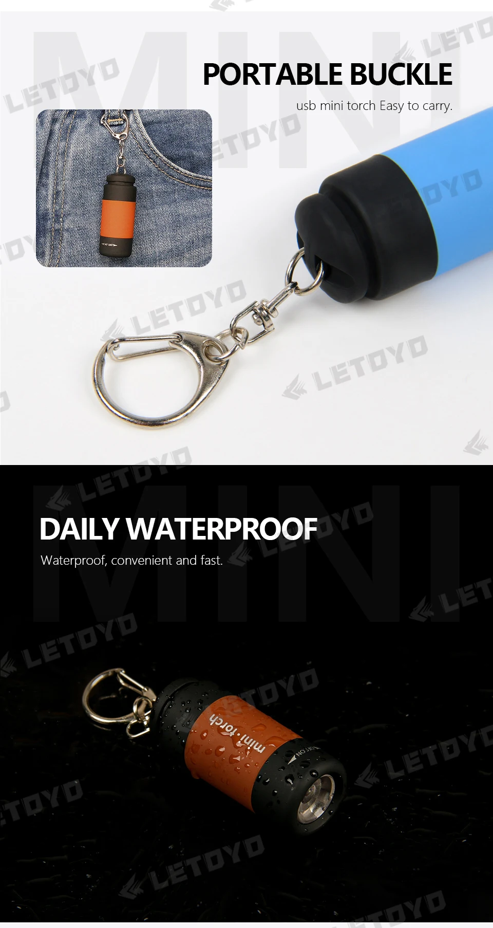 LETOYO UV USB Flashlights Led Mini Light Portable Rechargeable Waterproof Flashlight for squid jig metal jig Sea fishing tools