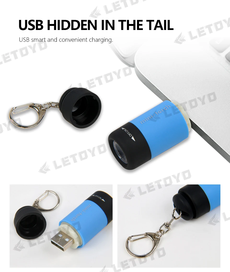 LETOYO UV USB Flashlights Led Mini Light Portable Rechargeable Waterproof Flashlight for squid jig metal jig Sea fishing tools