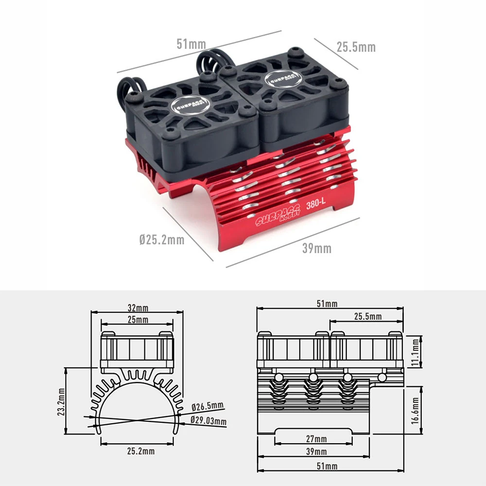 SURPASS HOBBY RC Motor Fan Cooling Heatsink for 380 390 540 550 Brushless Motor 28/29/36mm