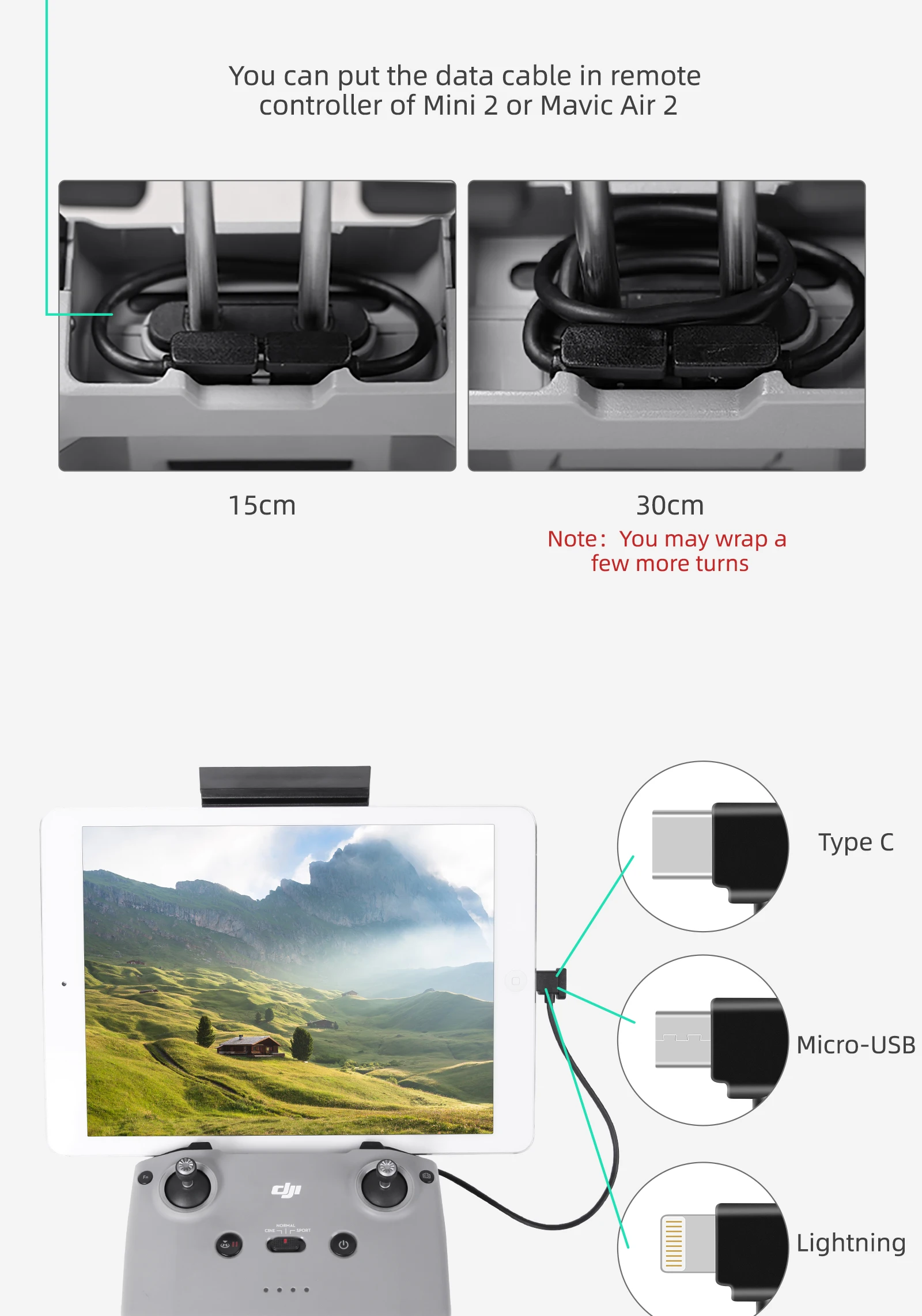 Remote Control Data Cable for DJI Mavic Mini/SE/Mavic 2/Mavic Pro/Air/Spark/Type-C Micro USB IOS ConnectorLine For Iphone/iPad