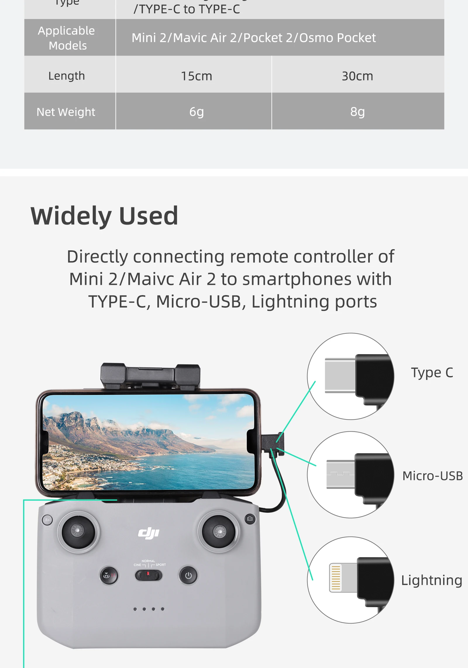 Remote Control Data Cable for DJI Mavic Mini/SE/Mavic 2/Mavic Pro/Air/Spark/Type-C Micro USB IOS ConnectorLine For Iphone/iPad