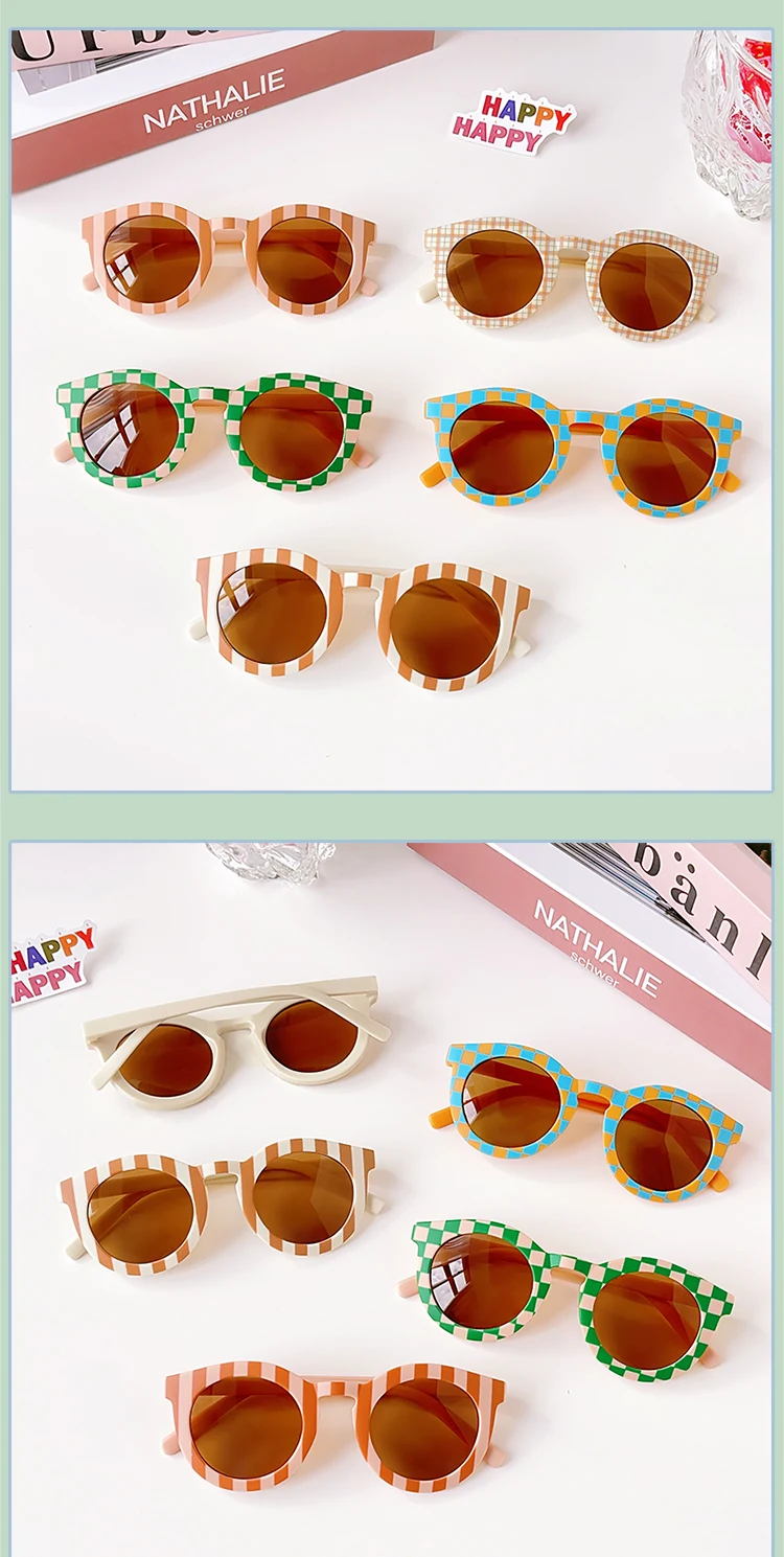 New Children Cute Checker Panel Color Round UV400 Sunglasses Baby Girls Outdoor Sun Protection Sunglasses Kid Sun Glasses
