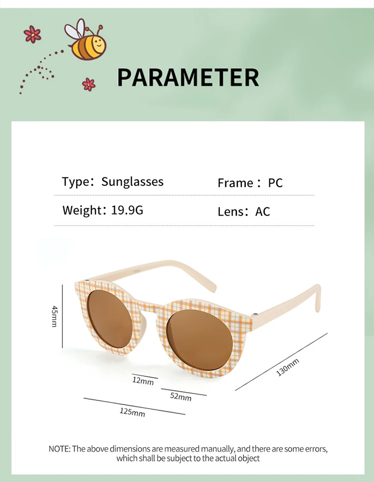 New Children Cute Checker Panel Color Round UV400 Sunglasses Baby Girls Outdoor Sun Protection Sunglasses Kid Sun Glasses