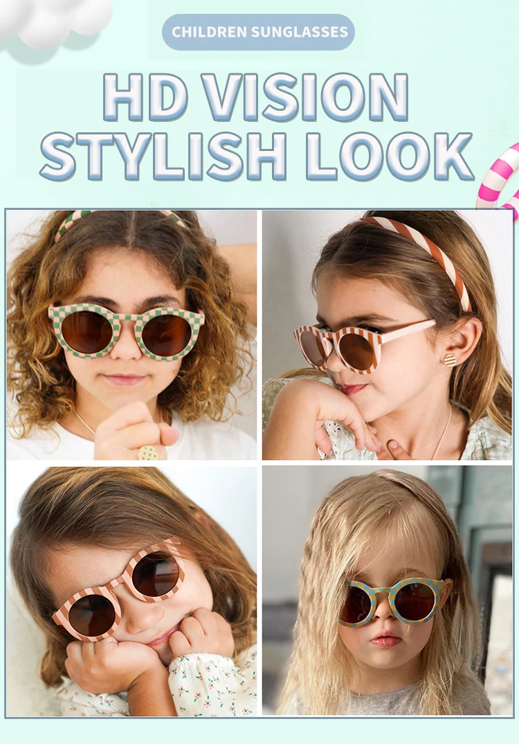 New Children Cute Checker Panel Color Round UV400 Sunglasses Baby Girls Outdoor Sun Protection Sunglasses Kid Sun Glasses